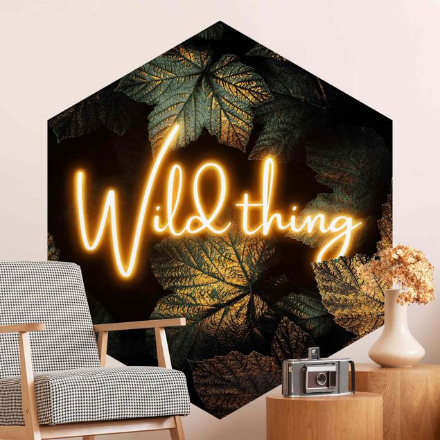 Hexagon Mustertapete selbstklebend - Wild Thing goldene Blätter