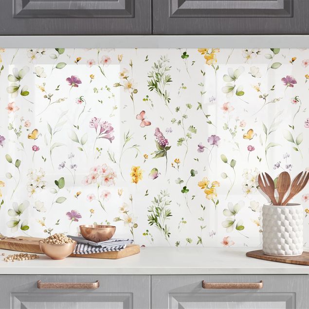 Küchenrückwand - Wildblumen Aquarell Muster