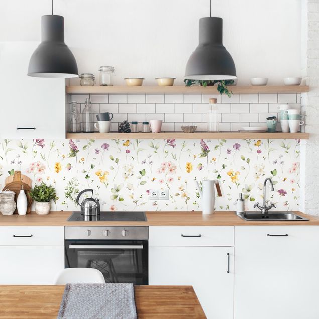 Küchenrückwand - Wildblumen Aquarell Muster