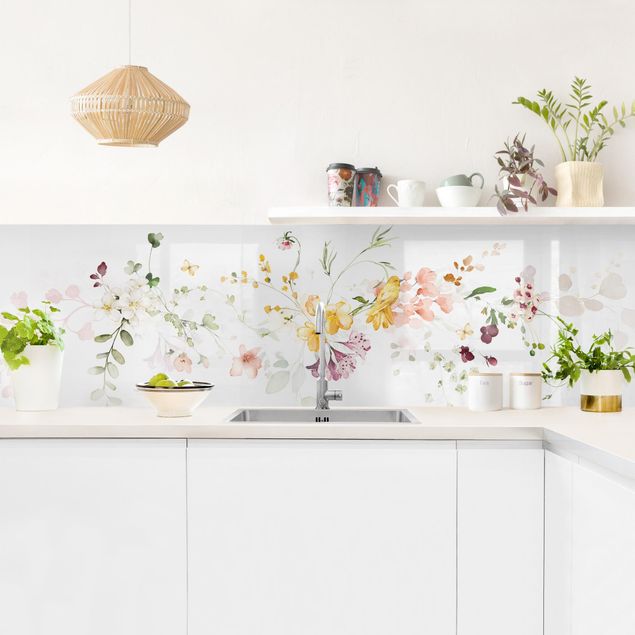 Küchenrückwand - Wildblumenranke Aquarell