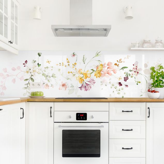 Küchenrückwand - Wildblumenranke Aquarell