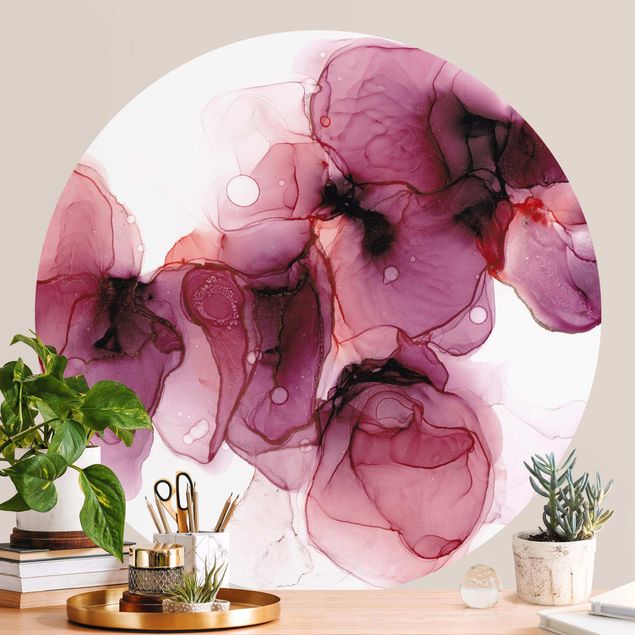 Runde Tapete selbstklebend - Wilde Blüten in Violett und Gold