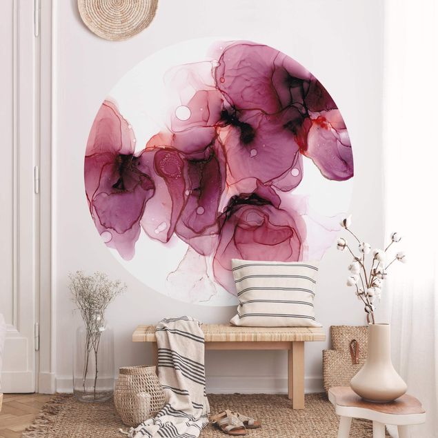 Runde Tapete selbstklebend - Wilde Blüten in Violett und Gold
