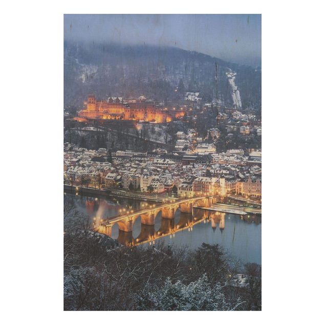 Holzbild - Winterliches Heidelberg - Hochformat