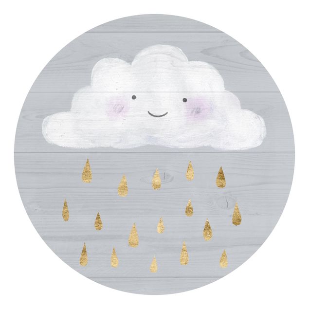 Runde Tapete selbstklebend - Wolke mit goldenen Regentropfen