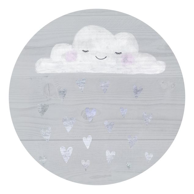 Runde Tapete selbstklebend - Wolke mit silbernen Herzen
