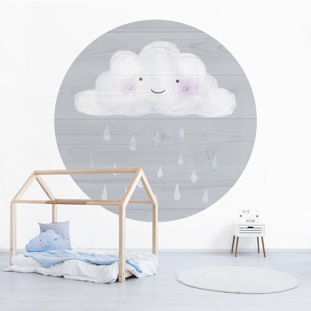 Runde Tapete selbstklebend - Wolke mit silbernen Regentropfen