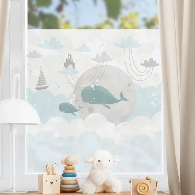 Fensterfolie - Sichtschutz - Wolken mit Wal und Schloss - Fensterbilder