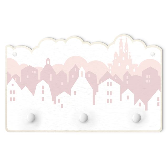 Kindergarderobe Holz - Wolkenschloss in rosa