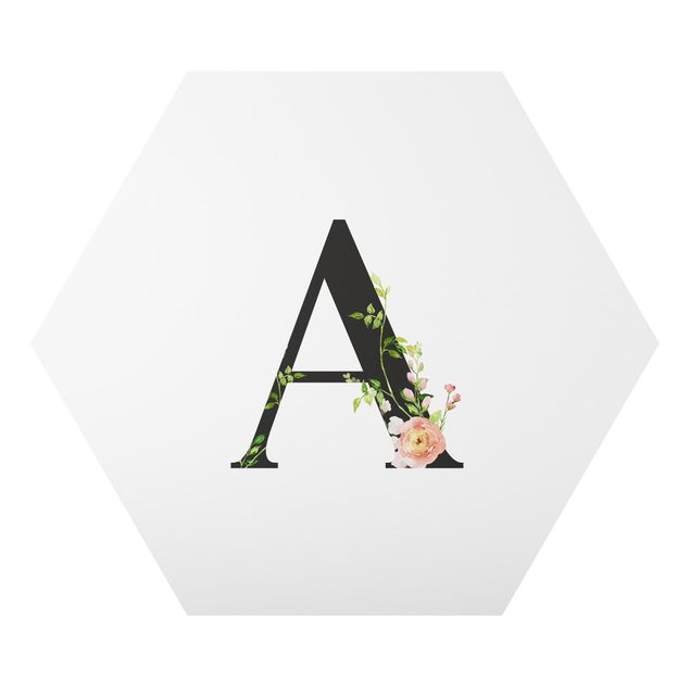 Hexagon-Alu-Dibond Bild - Wunschbuchstabe Aquarell Blumen