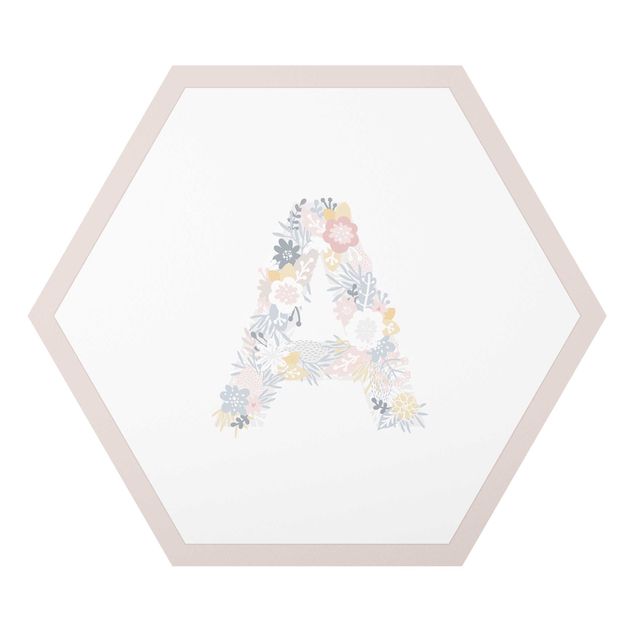 Hexagon-Alu-Dibond Bild - Wunschbuchstabe Blumen Pastell