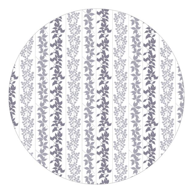 Runde Tapete selbstklebend - Zarte Blatt Silhouetten mit Streifen