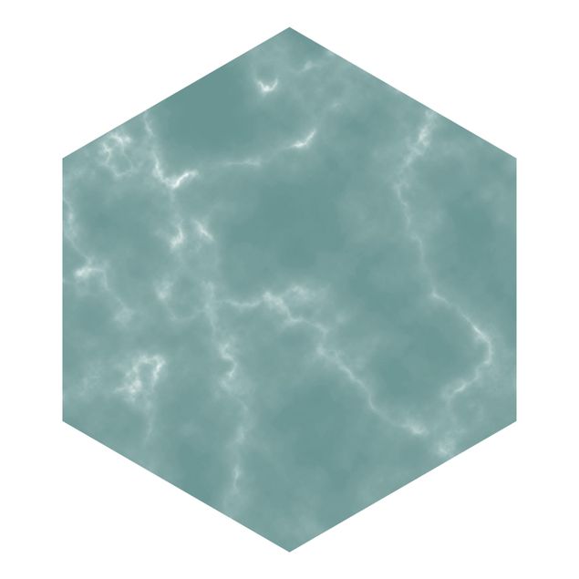 Hexagon Fototapete selbstklebend - Zarte Marmoroptik in Blau