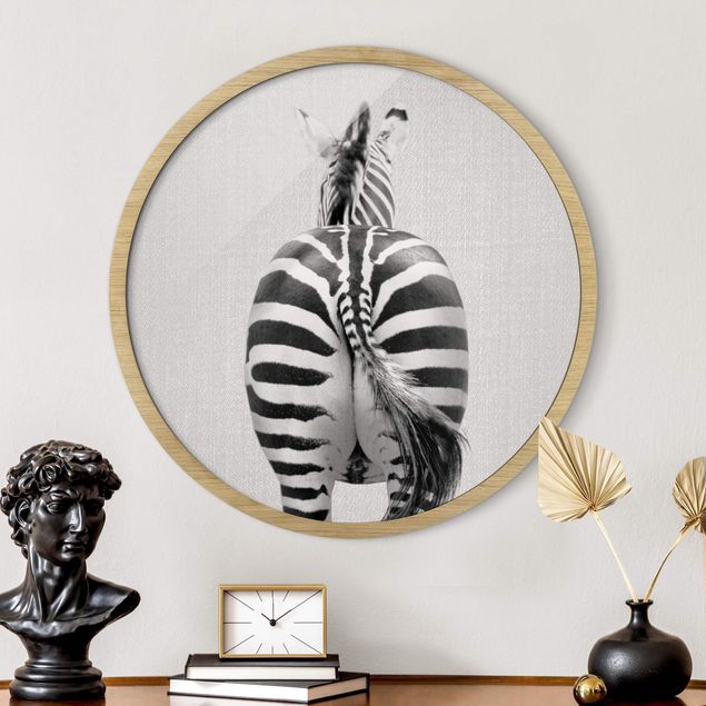Runde Bilder mit Rahmen Zebra von hinten Schwarz Weiß