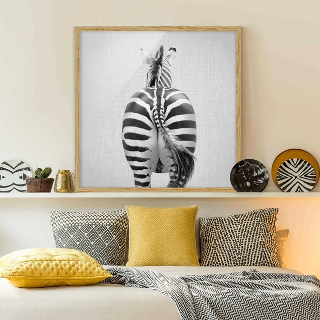 Bild mit Rahmen - Zebra von hinten Schwarz Weiß - Quadrat - 1:1