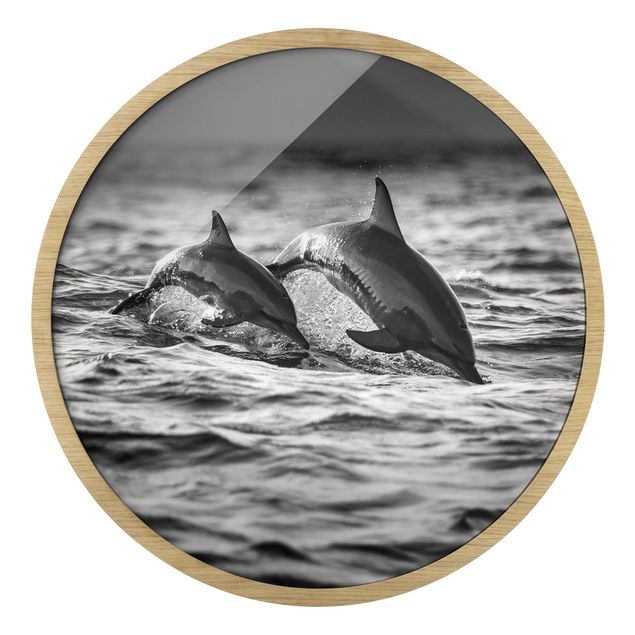 Rundes Gerahmtes Bild - Zwei springende Delfine